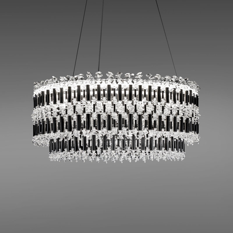 Black Crystal LED Drum Pendant Light