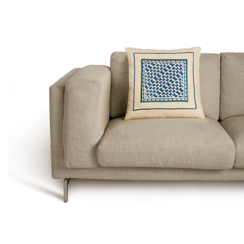 Montecito Chic Geometric Blue and Beige 20" Embroidered Throw Pillow