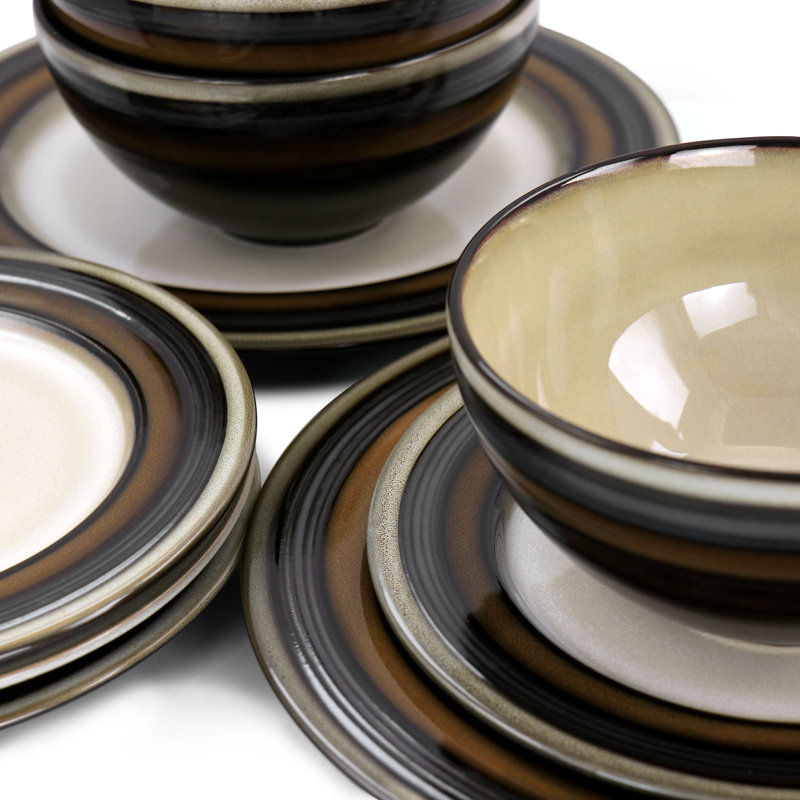 Everston Brown and Cream Ceramic 12-Piece Dinnerware Set