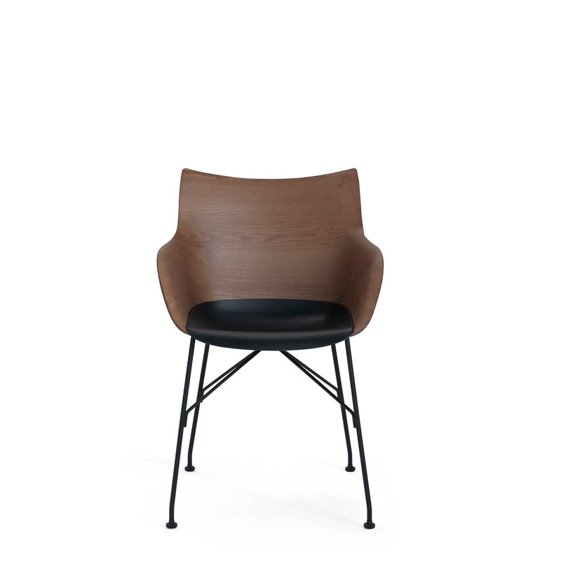Philippe Starck Q-Wood Slatted Dark Ash and Black Metal Armchair