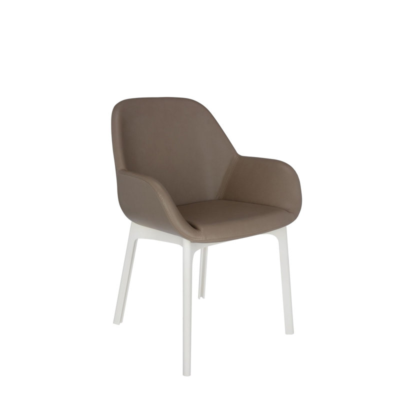 Elegante Urquiola White and Black Leather-Plastic Floral Armchair