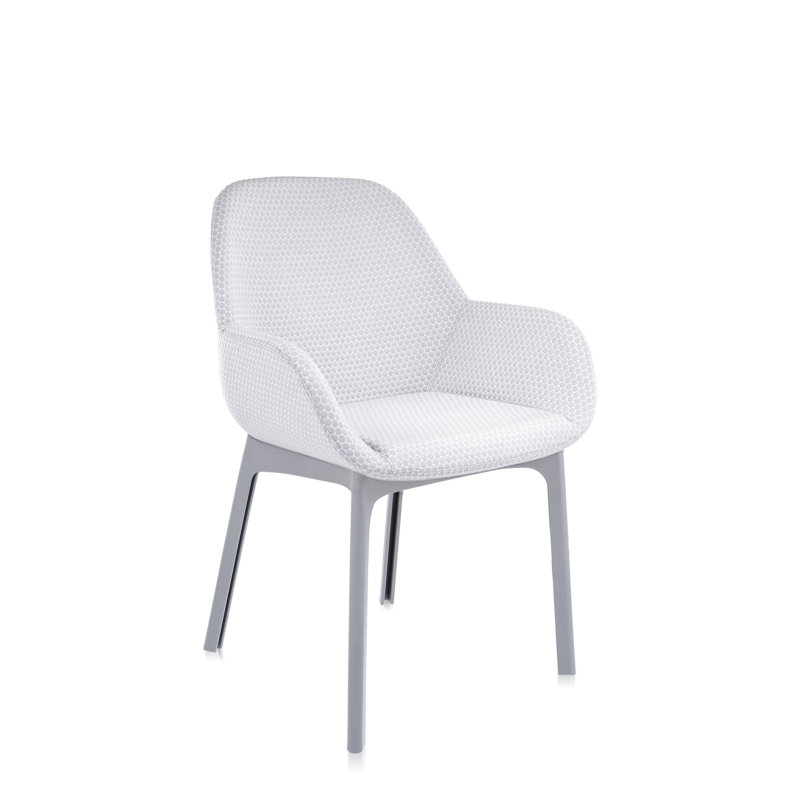 Elegante Urquiola White and Black Leather-Plastic Floral Armchair