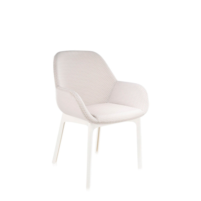 Elegante Urquiola White and Black Leather-Plastic Floral Armchair