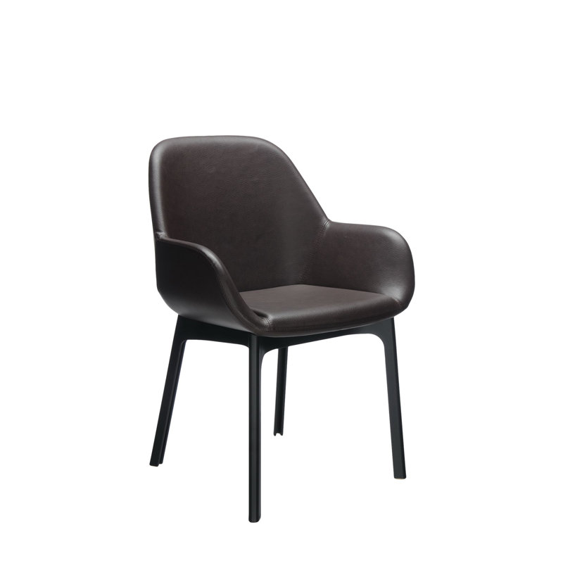 Elegante Urquiola White and Black Leather-Plastic Floral Armchair