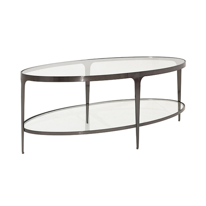 48" Gray Oval Glass Top Two-Tier Coffee Table
