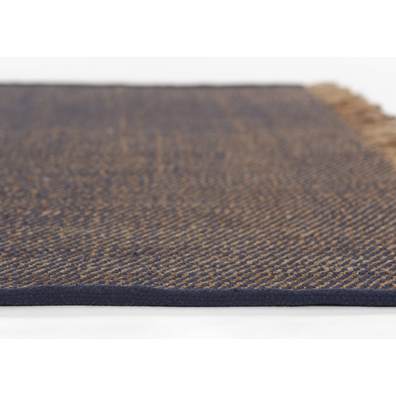 Blue and Beige 10' x 14' Handmade Jute Cotton Rug