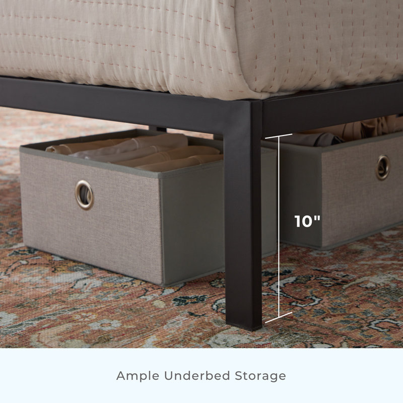 Charcoal King Metal Platform Bed with Rounded Upholstered Headboard