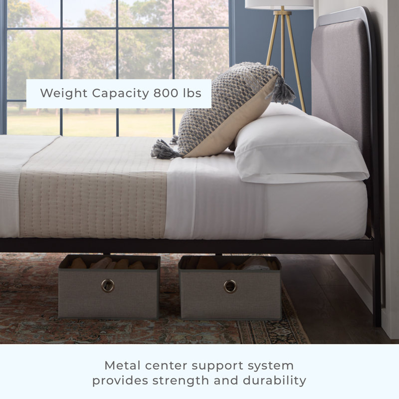 Charcoal King Metal Platform Bed with Rounded Upholstered Headboard