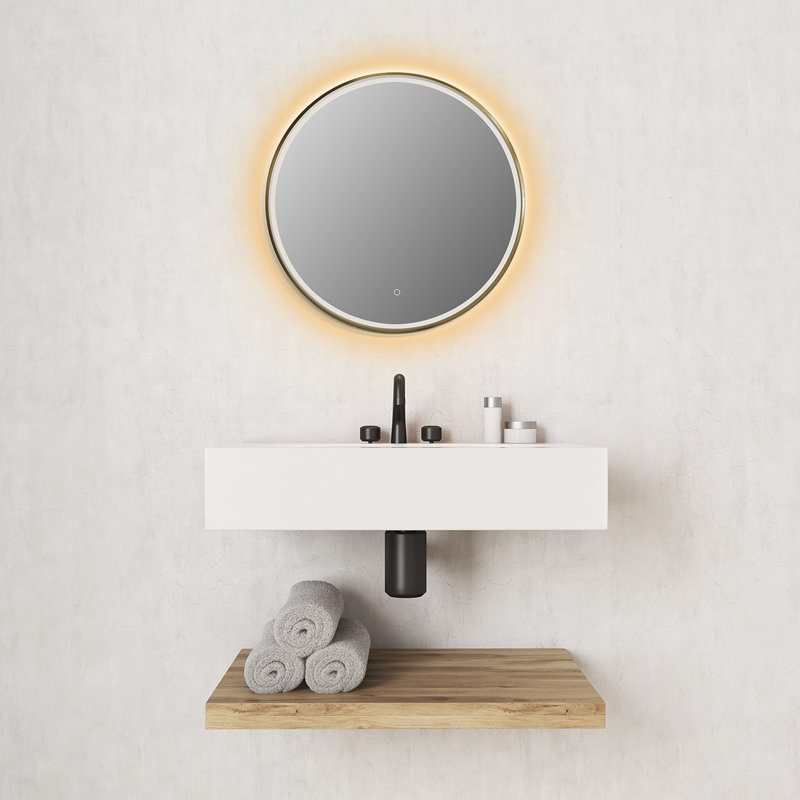 Round Silver and Gold LED Bathroom Vanity Mirror