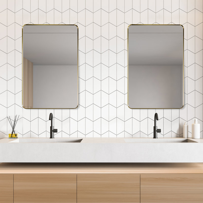 Gold Aluminum Rectangular Bathroom Vanity Mirror
