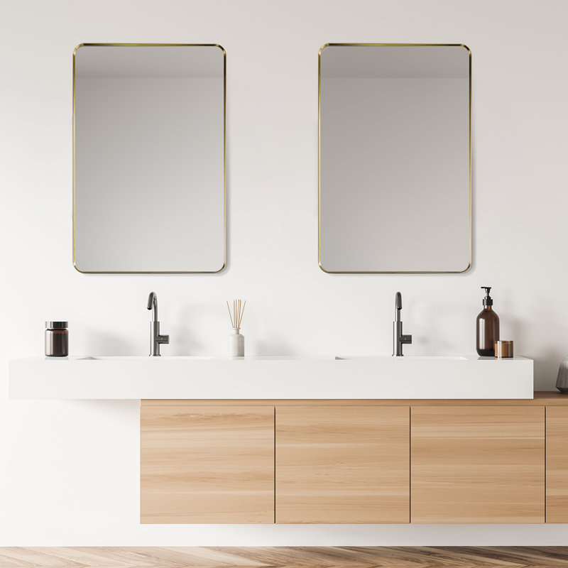 Gold Aluminum Rectangular Bathroom Vanity Mirror