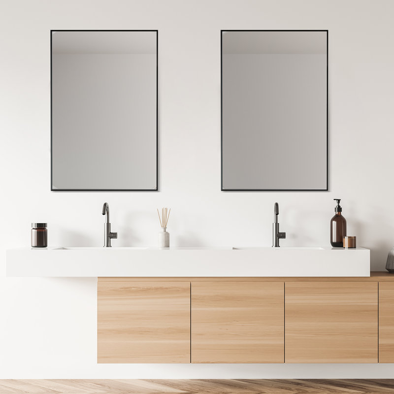 Elegant Rectangular Silver and Gold Aluminum Bathroom Vanity Mirror