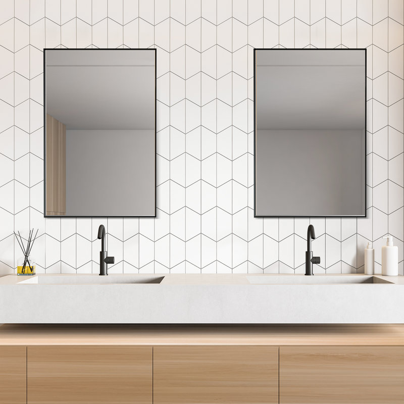Elegant Rectangular Silver and Gold Aluminum Bathroom Vanity Mirror
