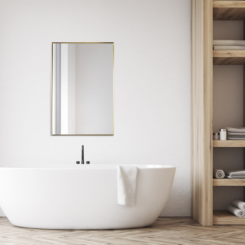 Elegant Sassi 24" Brushed Gold Aluminum Rectangular Vanity Mirror