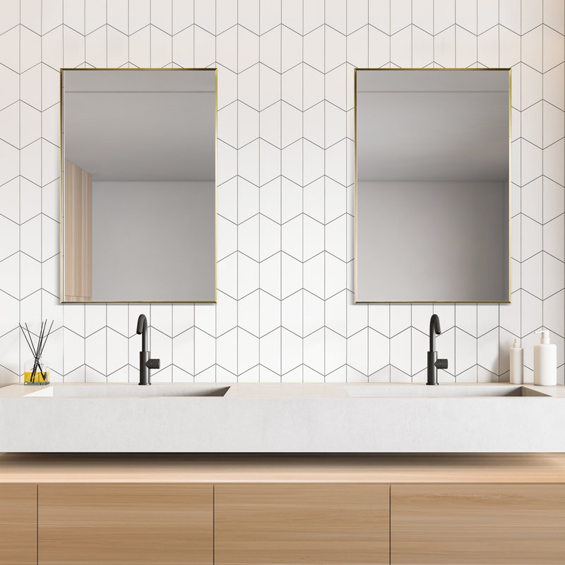 Elegant Sassi 24" Brushed Gold Aluminum Rectangular Vanity Mirror