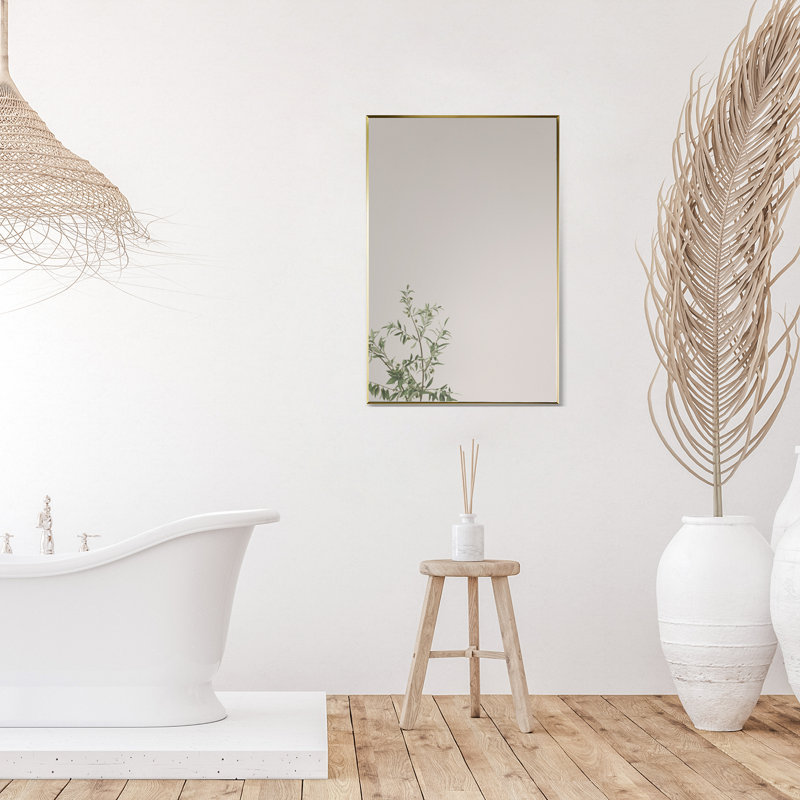 Elegant Sassi 24" Brushed Gold Aluminum Rectangular Vanity Mirror