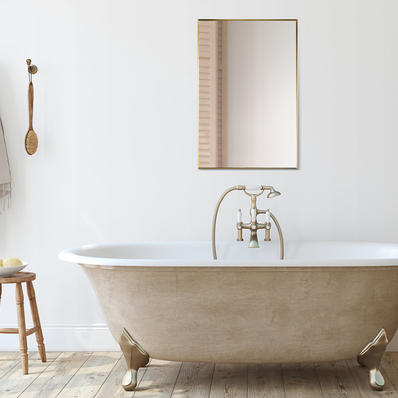 Elegant Sassi 24" Brushed Gold Aluminum Rectangular Vanity Mirror