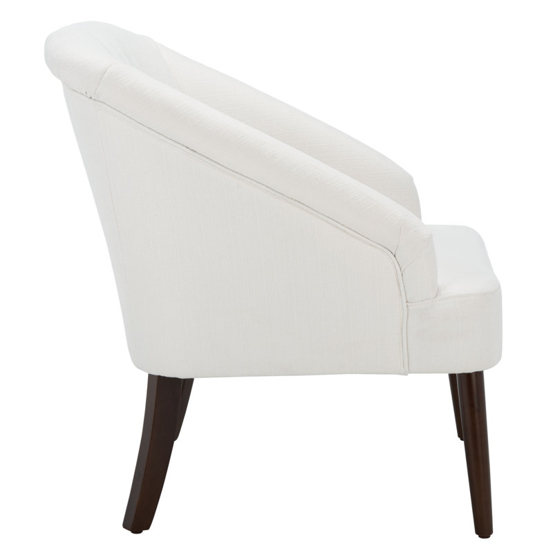 Sleek White Velvet Accent Chair with Walnut Flared Legs