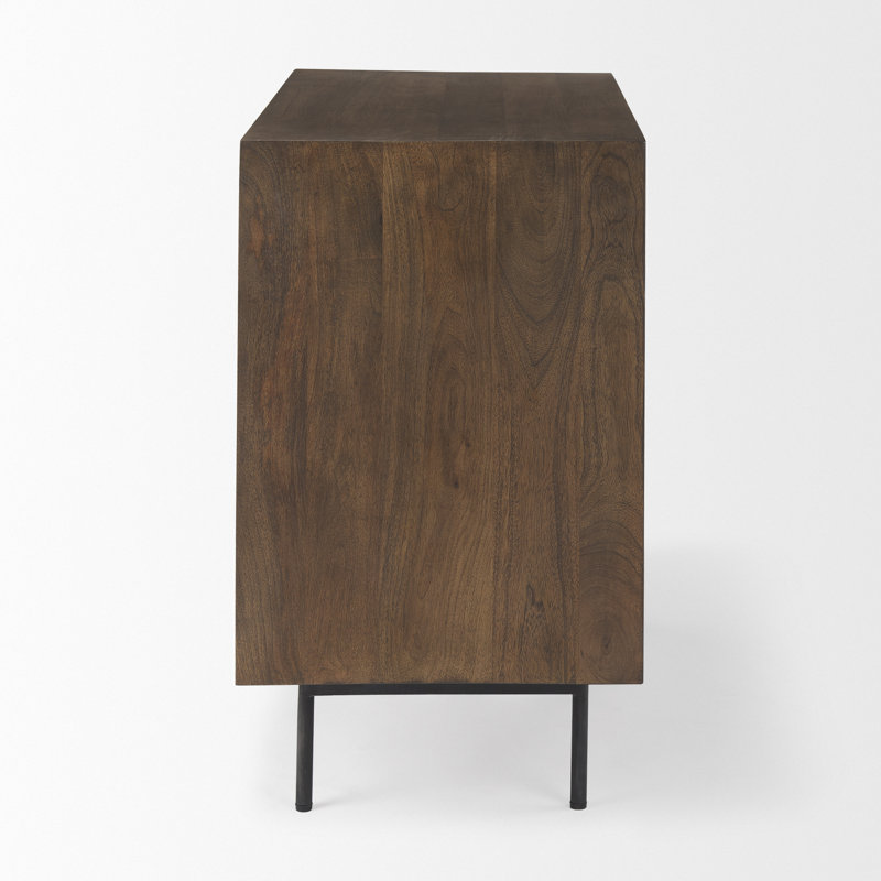 Medium Brown and Black Solid Wood Office Storage Cabinet