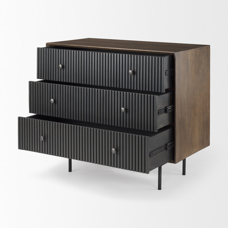 Medium Brown and Black Solid Wood Office Storage Cabinet