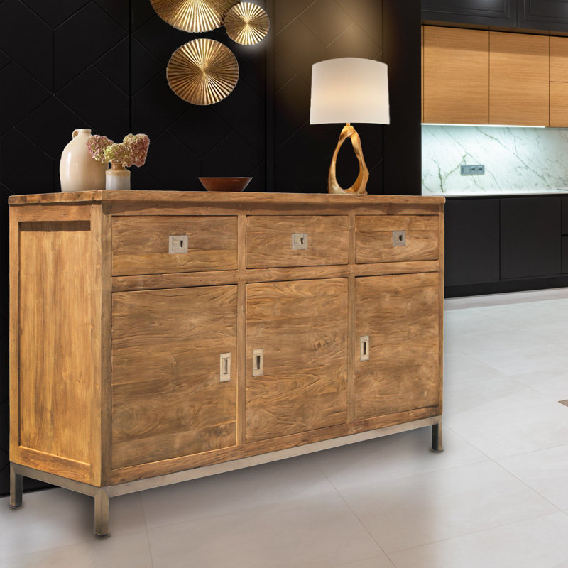 Stella 69'' Recycled Teak Buffet with Stainless Steel Accents