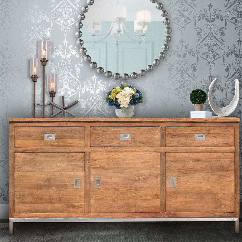 Stella 69'' Recycled Teak Buffet with Stainless Steel Accents
