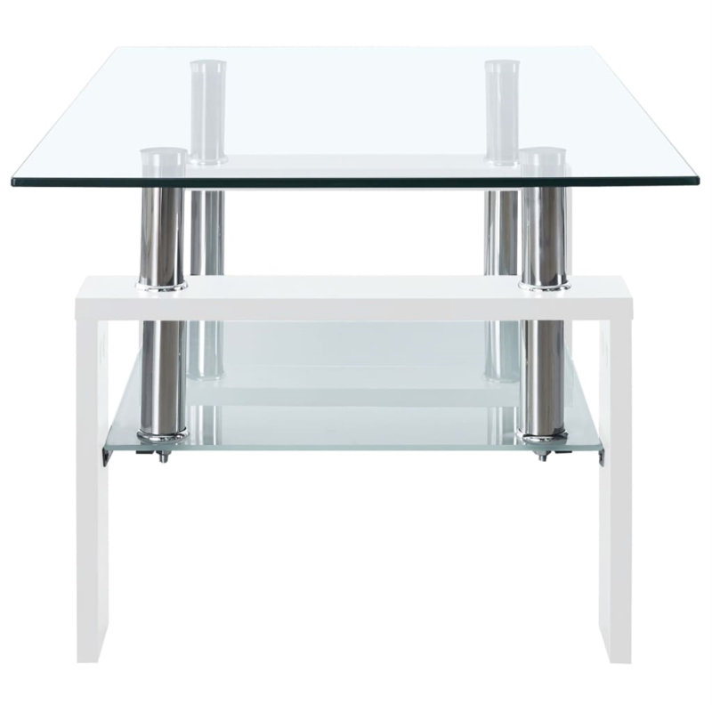 Modern White and Clear Glass Rectangular Coffee Table