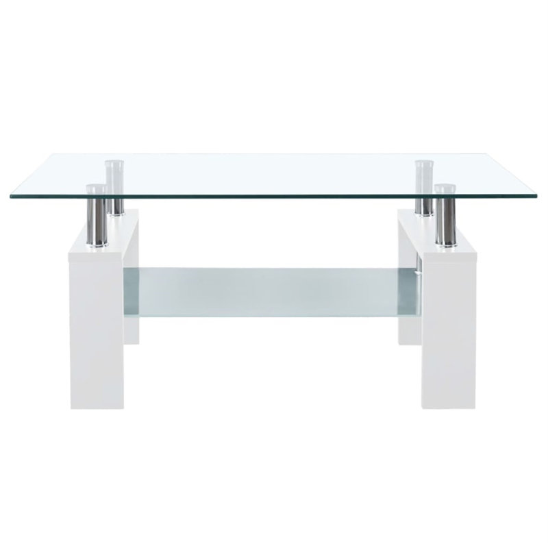 Modern White and Clear Glass Rectangular Coffee Table