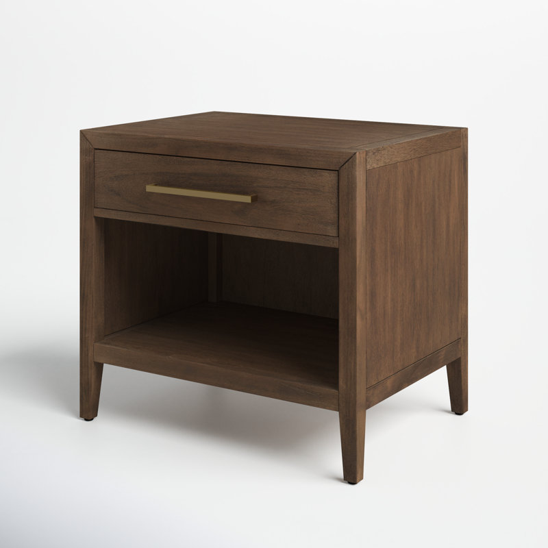 Ariella Brown Mahogany 1-Drawer Nightstand with Brass Pull