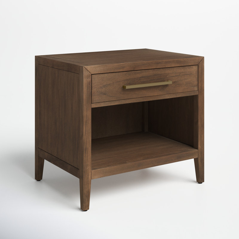Ariella Brown Mahogany 1-Drawer Nightstand with Brass Pull