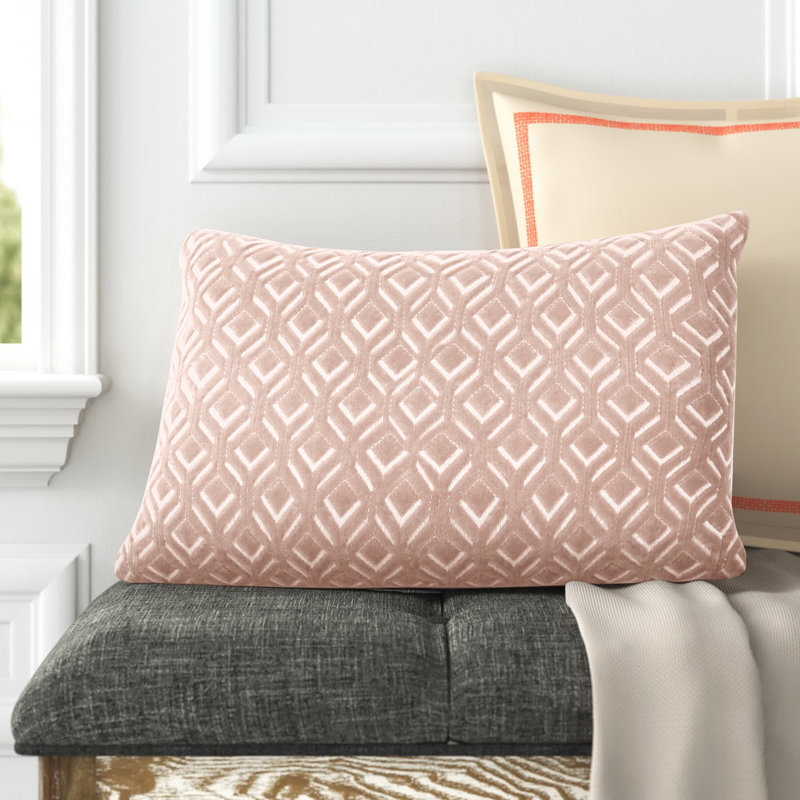 Ryans 21''x13'' Embroidered Cotton Lumbar Throw Pillow in Dark Pink