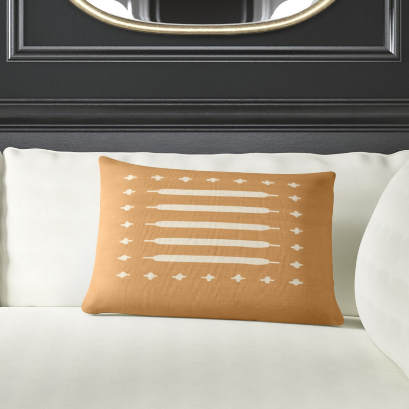 Estela White Cotton Geometric Lumbar Throw Pillow