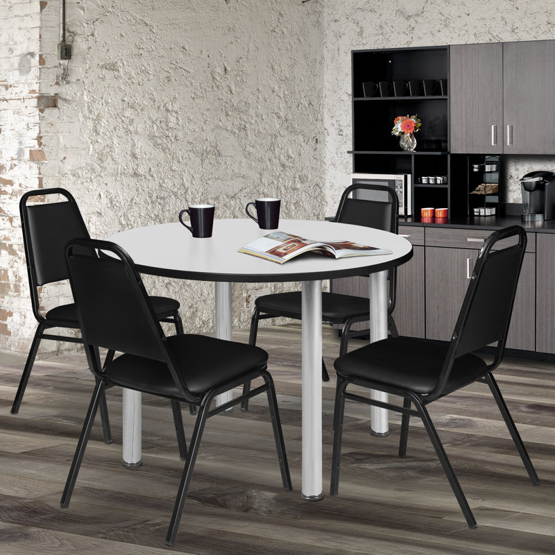 Kee 48" Round White and Chrome Dining Table