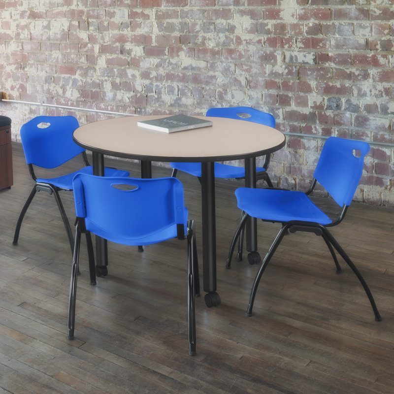Cherry & Maple 42" Round Mobile Dining Table with Locking Casters