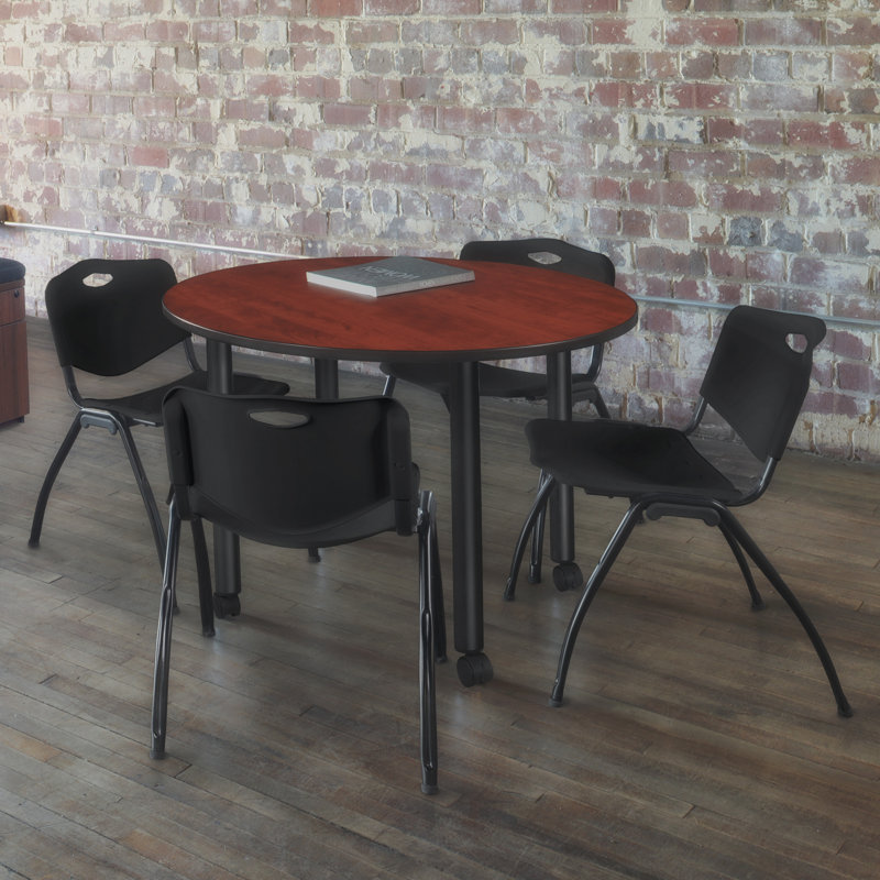 Cherry & Maple 42" Round Mobile Dining Table with Locking Casters