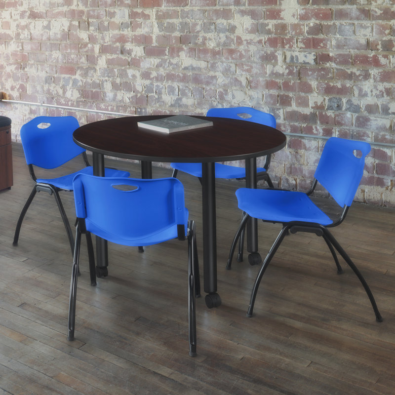 Cherry & Maple 42" Round Mobile Dining Table with Locking Casters