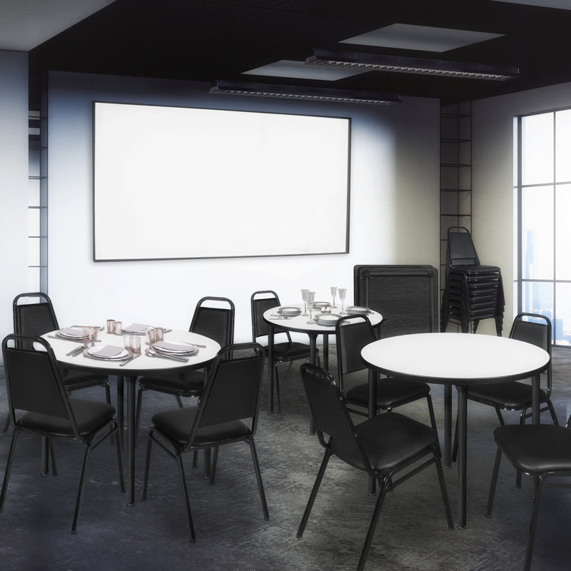 Sleek Black Vinyl and Metal High-Back Stackable Chair Set