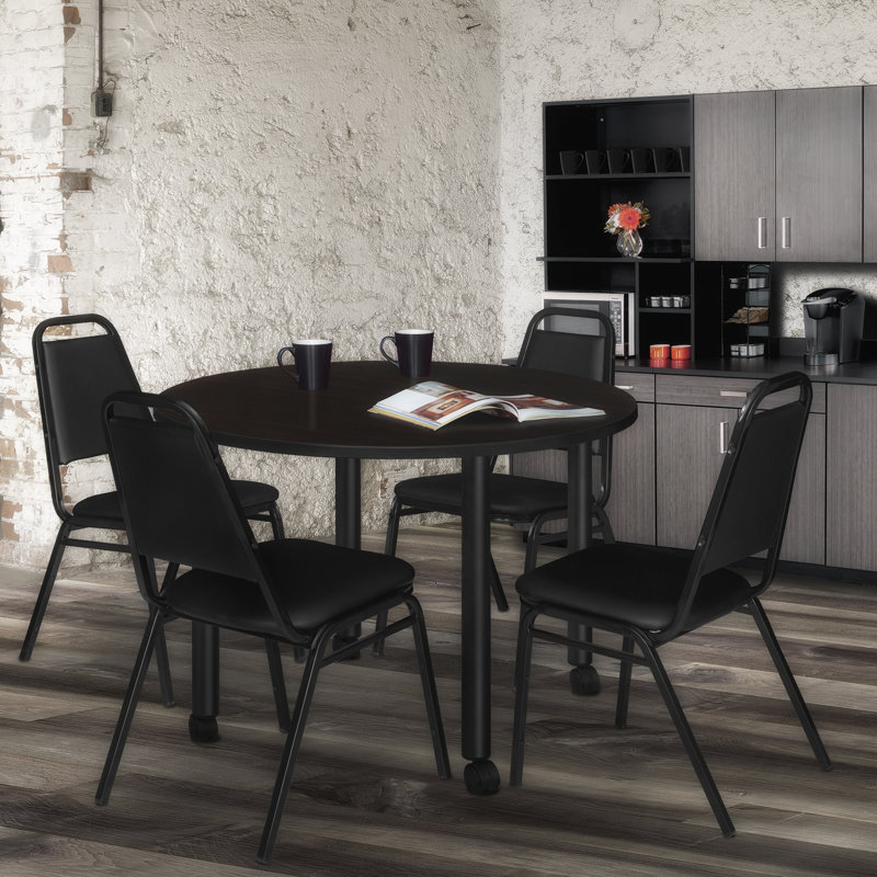 Modern 48" Round Mobile Dining Table in Gray with Alloy Steel Legs