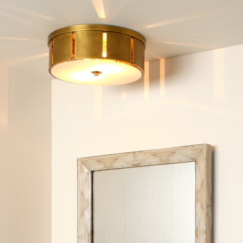 Antique Brass Drum Flush Mount Ceiling Light with Acrylic Diffuser