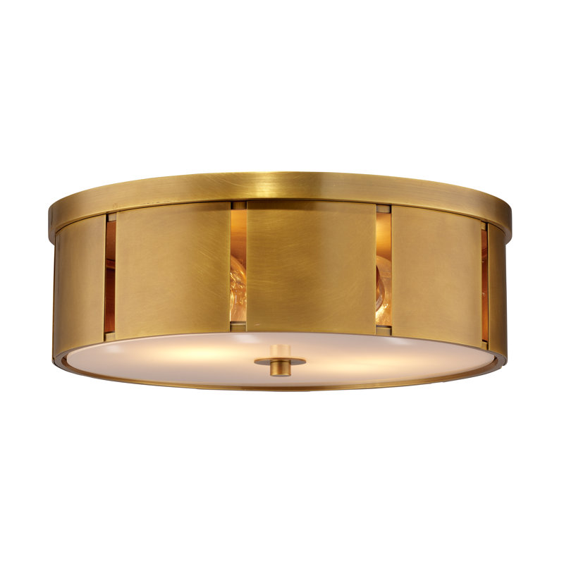 Antique Brass Drum Flush Mount Ceiling Light with Acrylic Diffuser