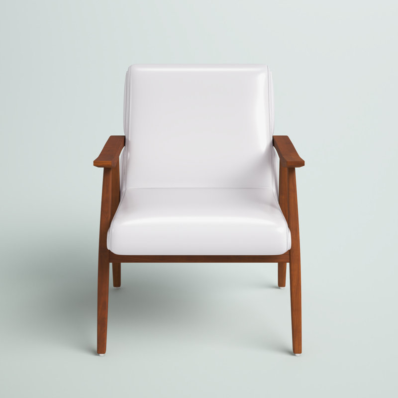Archduke White and Amber Faux Leather Wood Accent Chair