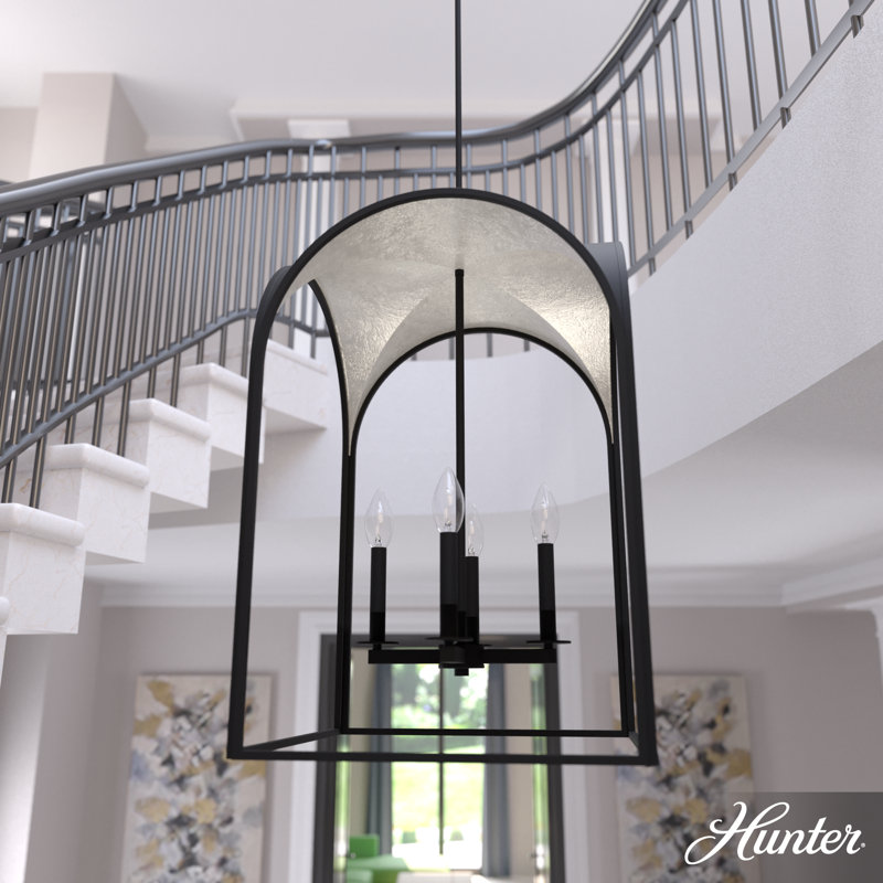 Dukestown 18.5" Black Iron & Silver Leaf LED Lantern Pendant