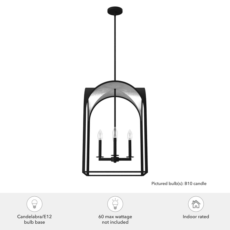Dukestown 18.5" Black Iron & Silver Leaf LED Lantern Pendant