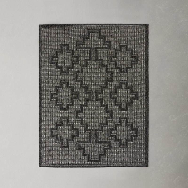 Ava Rectangular Black and Gray Synthetic Indoor/Outdoor Rug