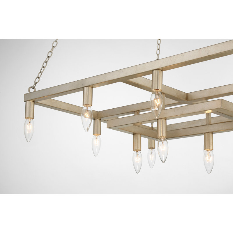 Antique Silver Leaf 14-Light Dimmable Linear Chandelier