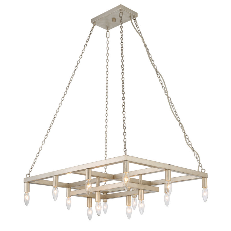 Antique Silver Leaf 14-Light Dimmable Linear Chandelier