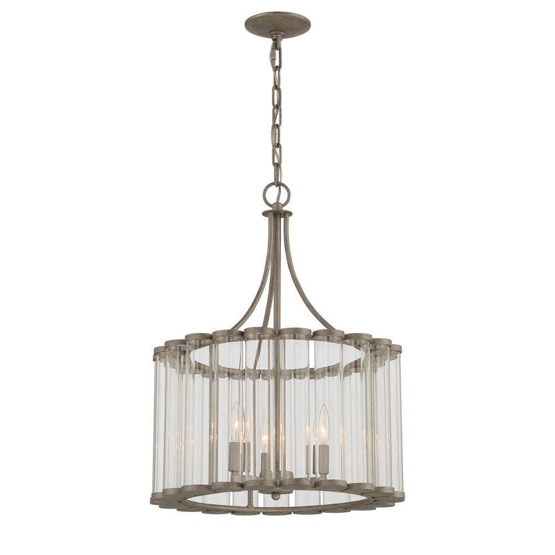 Light Sand Mercury Glass Drum Chandelier with 3 Lights