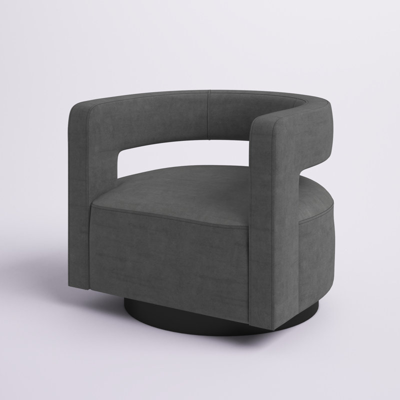 Gray Velvet Swivel Accent Chair with Cutaway Design