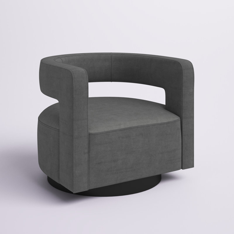 Gray Velvet Swivel Accent Chair with Cutaway Design