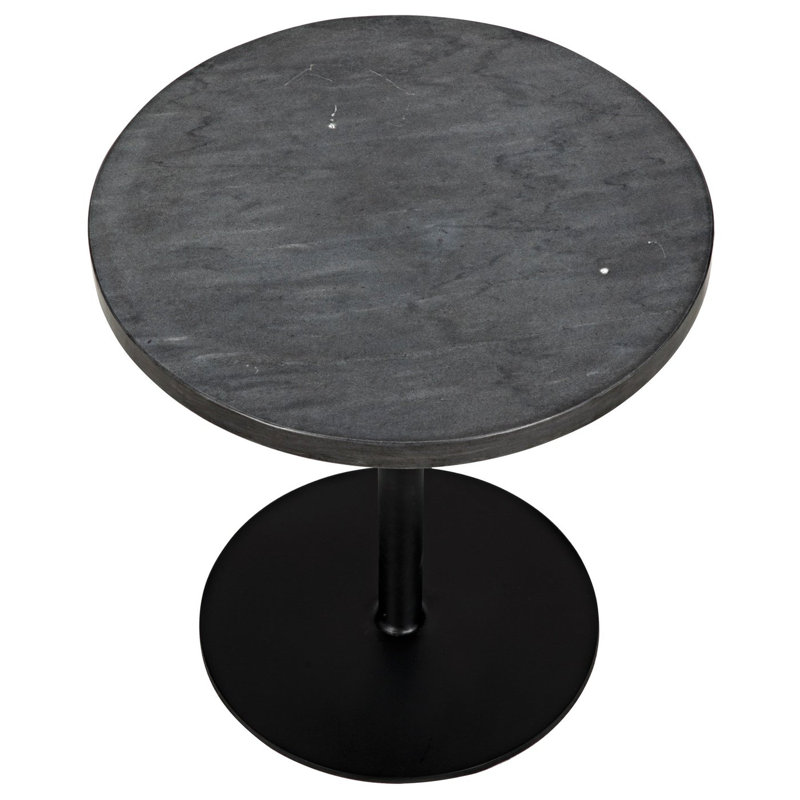 Minimalist Black Marble Round Pedestal End Table with Metal Base